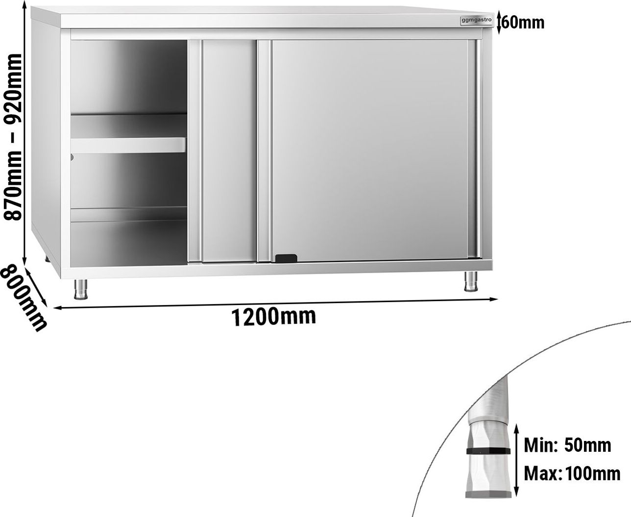 Nerezová pracovní skříňka PREMIUM - 1200x800 mm - S posuvnými dveřmi