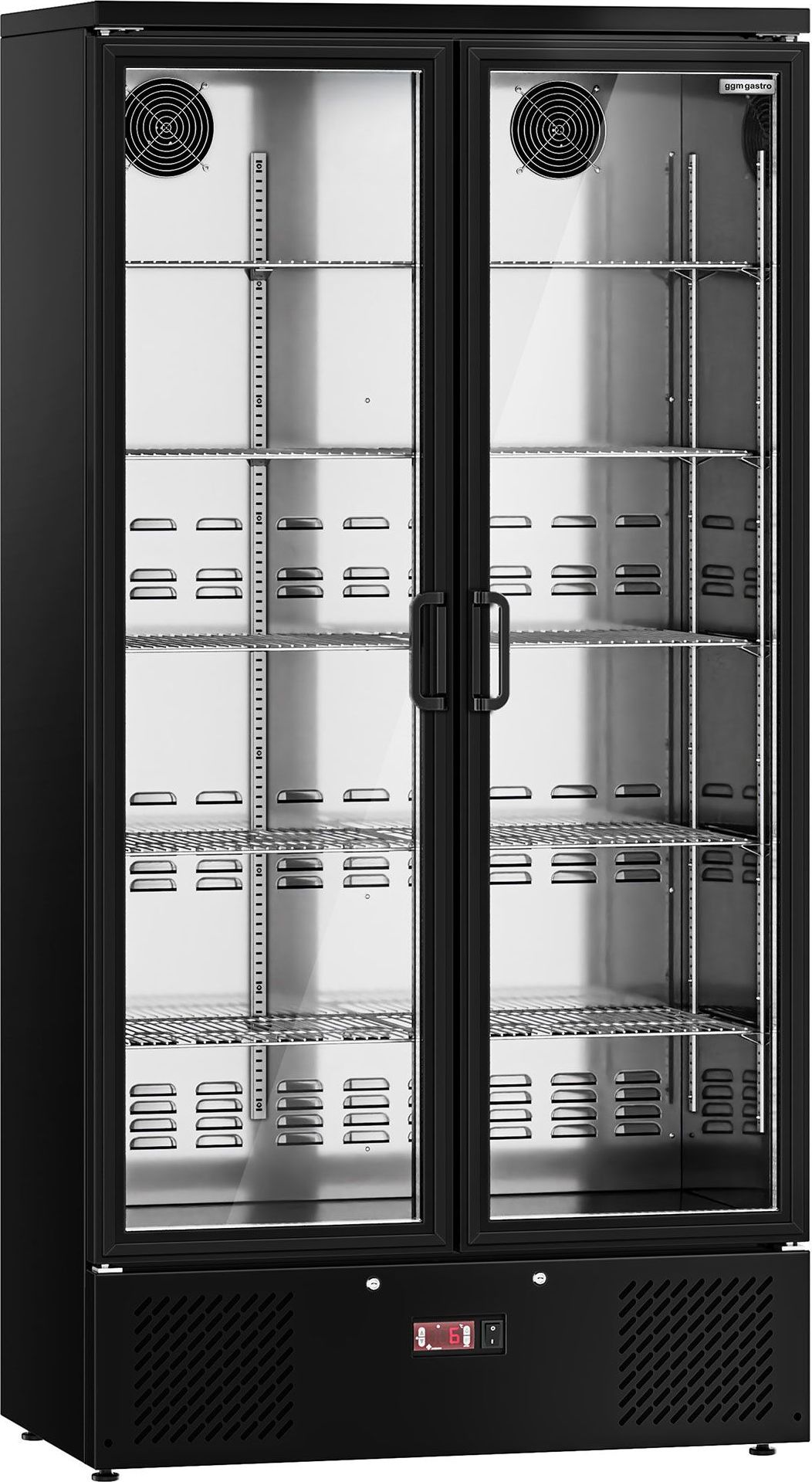Lednice na nápoje - 920 mm - 500 l - digitální termostat - interiér z nerezové oceli - s 2 skleněné dveře - černá