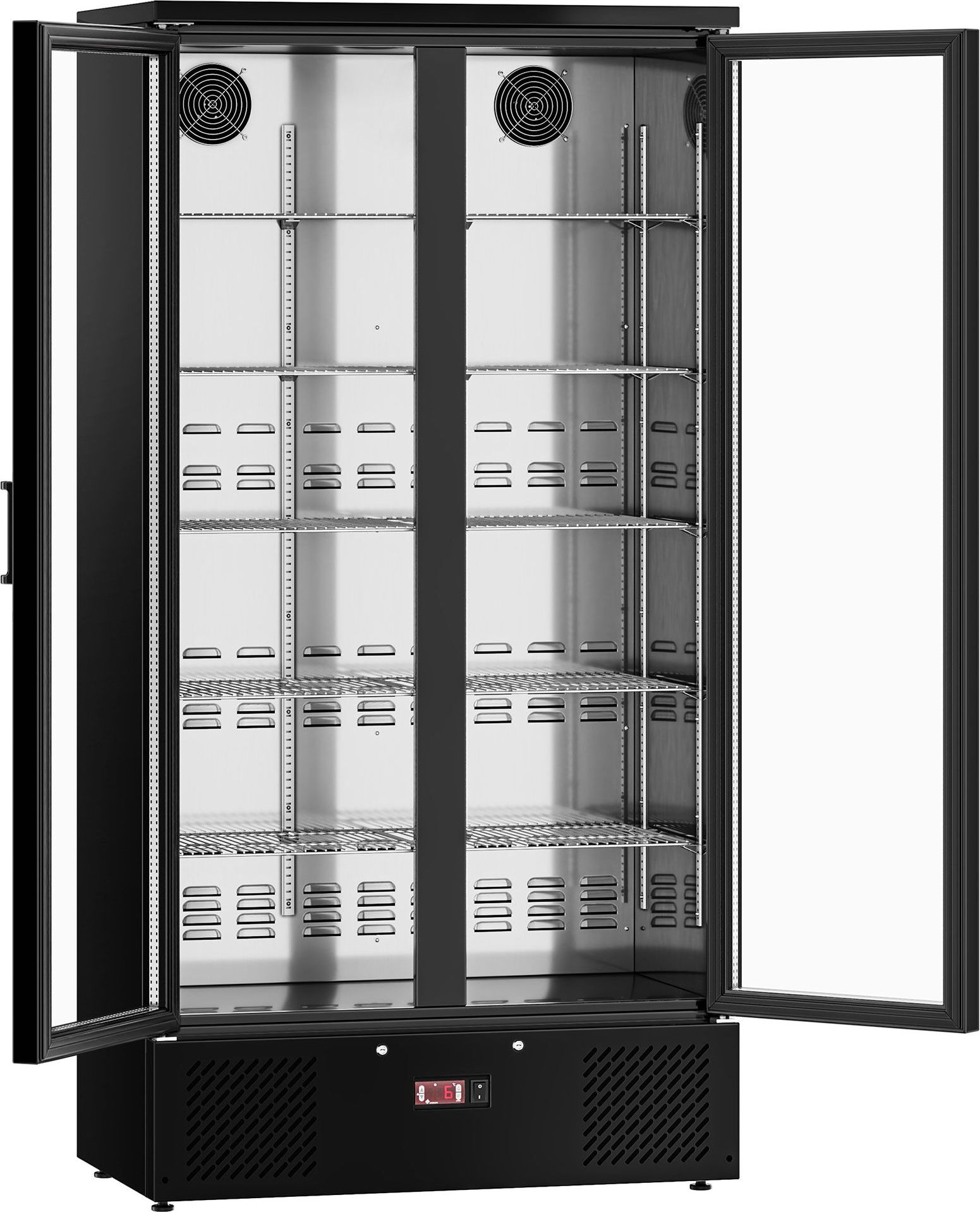 Lednice na nápoje - 920 mm - 500 l - digitální termostat - interiér z nerezové oceli - s 2 skleněné dveře - černá