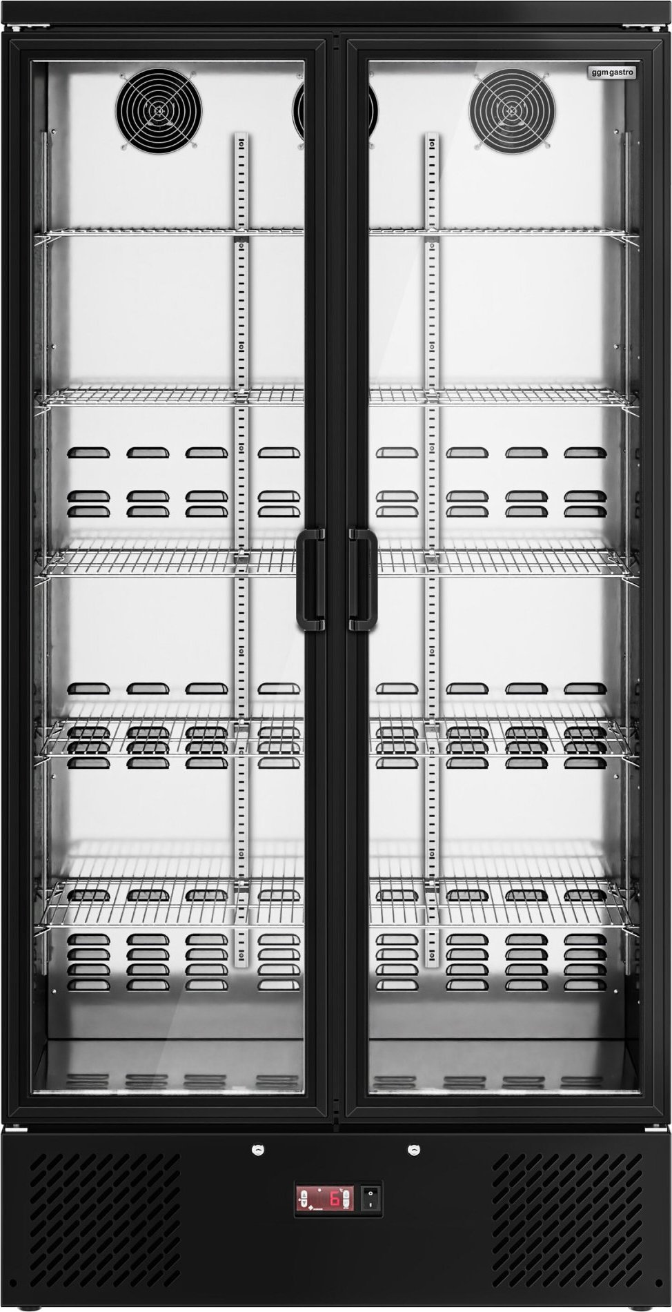 Lednice na nápoje - 920 mm - 500 l - digitální termostat - interiér z nerezové oceli - s 2 skleněné dveře - černá