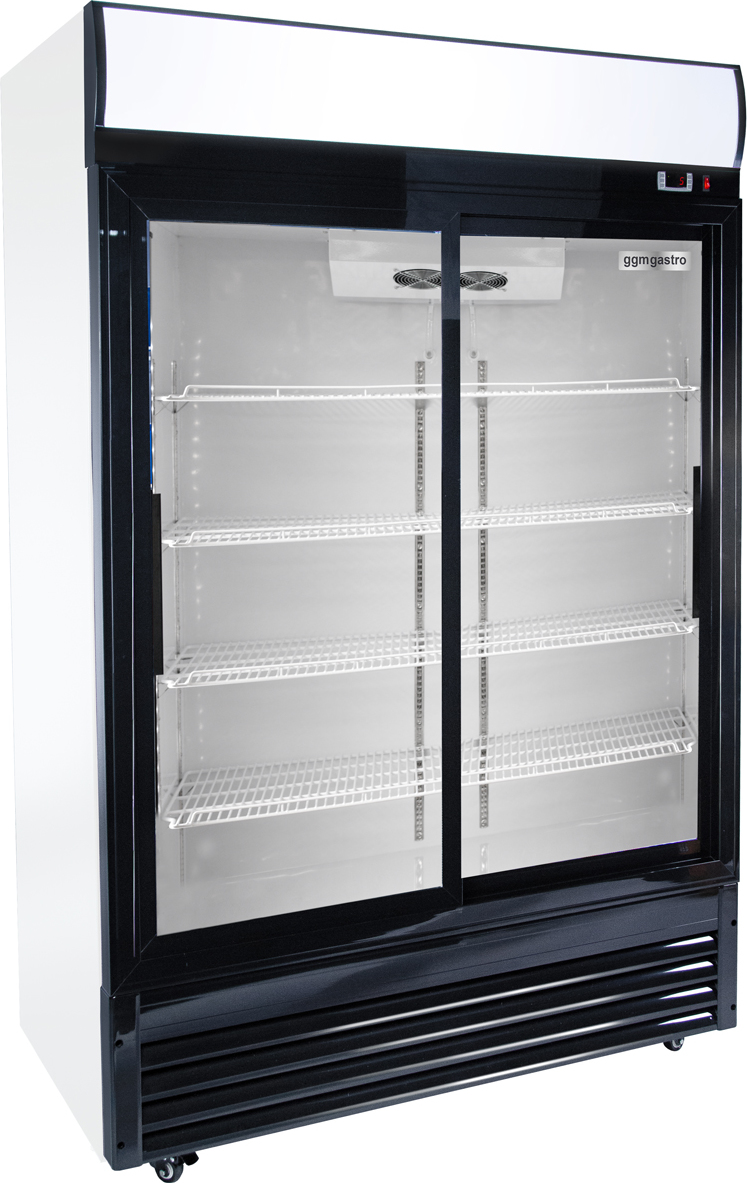 Lednice na nápoje - 1295 mm - 880 l - s 2 skleněnými posuvnými dveřmi & osvětleným reklamním displejem - černá