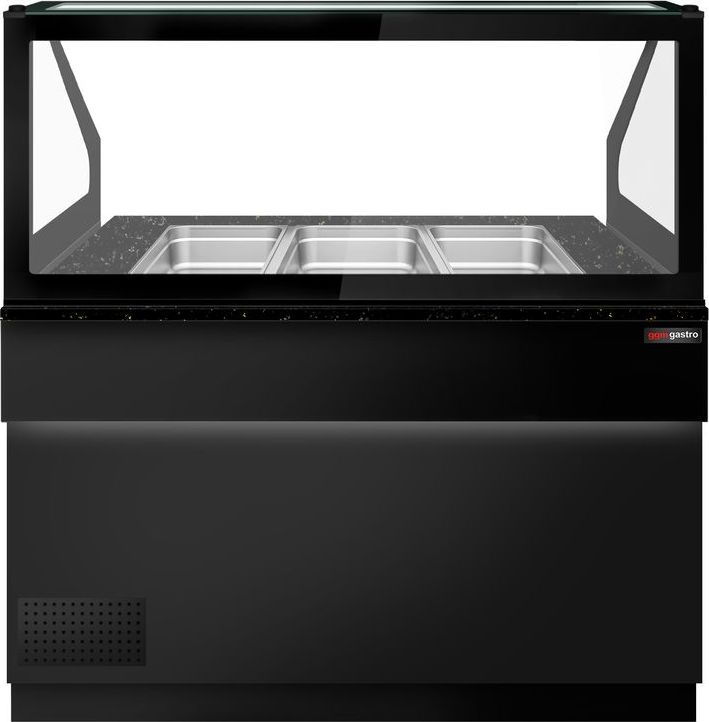 Saladeta Toronto - 1250 mm - 2 dveře - se skleněným nástavcem pro 3x GN 1/1 & 1 police - černá žulová pracovní deska - černá přední strana