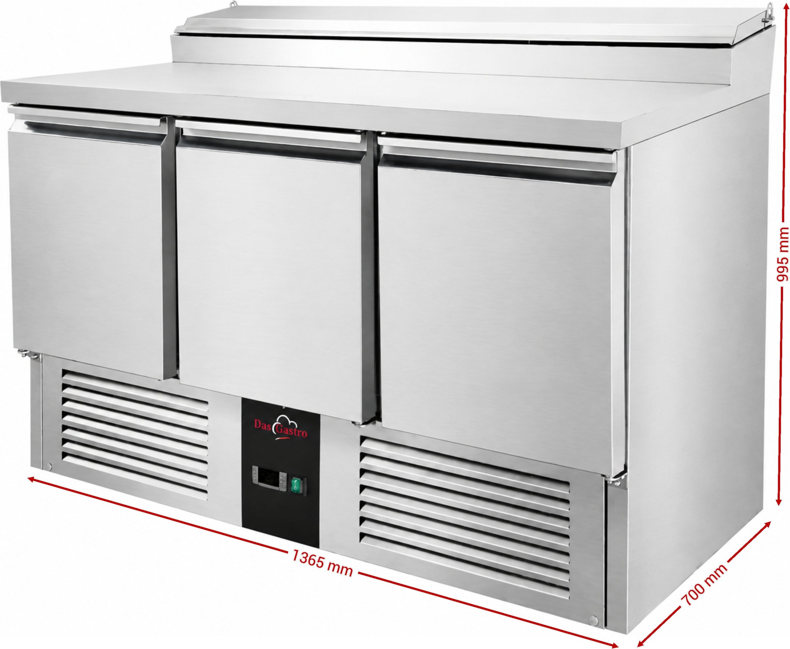 Saladeta / přípravný stůl se 3 dvířky a nerezovým krytem - pro 8x GN 1/6
