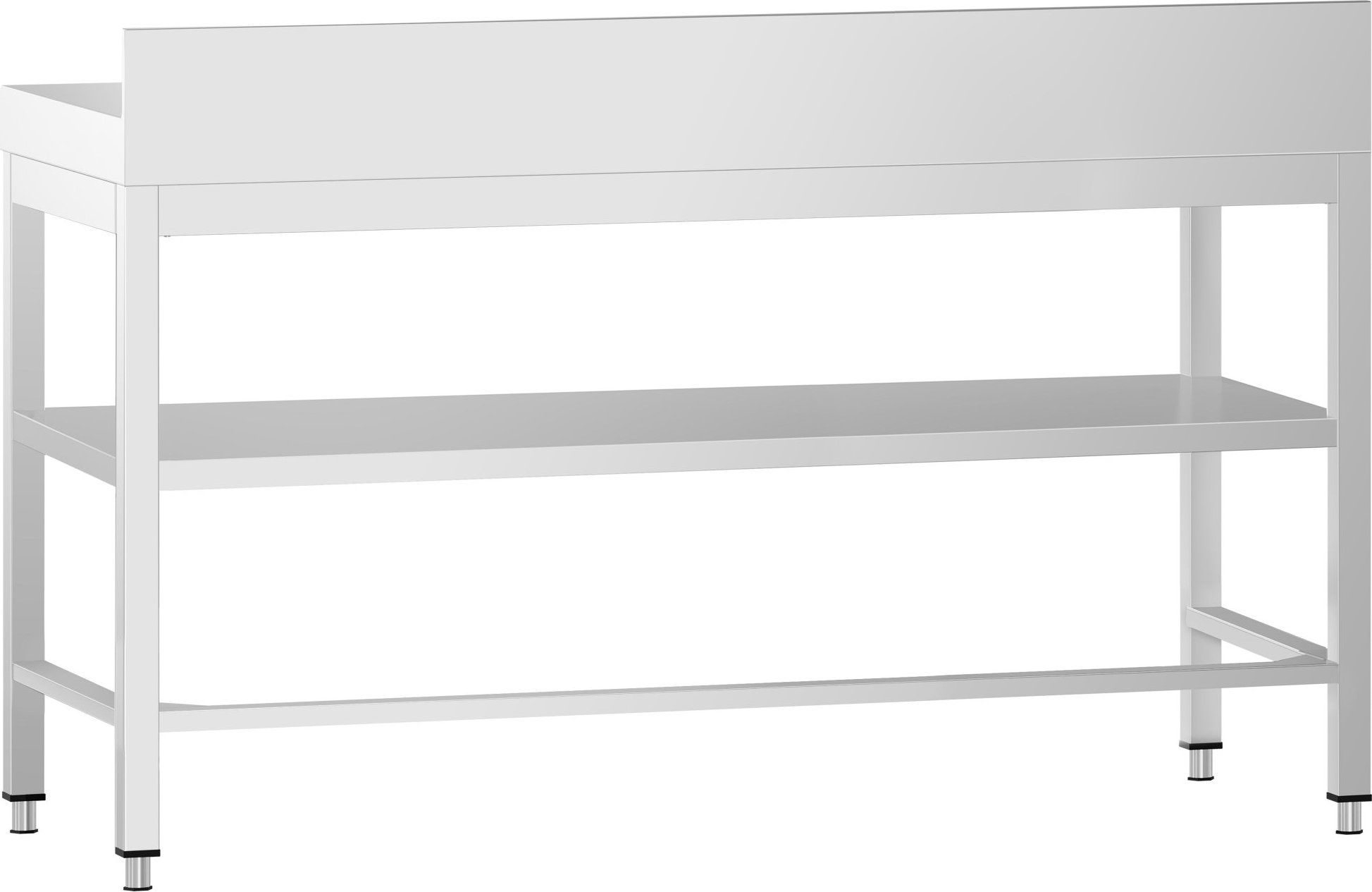 Nerezový pracovní stůl PREMIUM - 1600x600 mm - se spodní policí,  zadní lištou a vyztužením