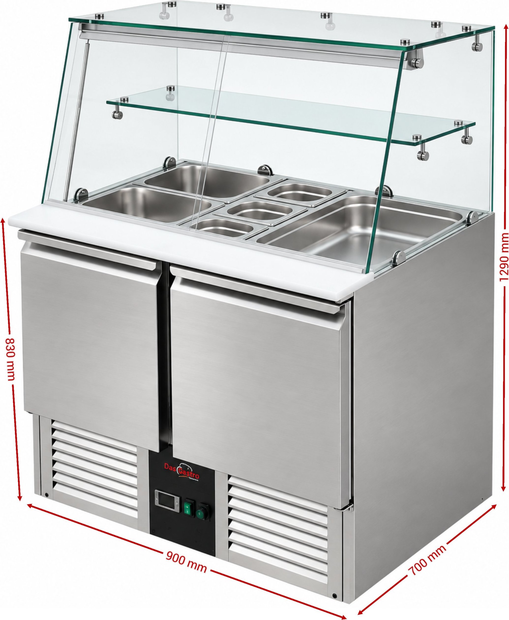 Saladeta (GN) - se 2 dvířky - skleněnou nástavbou - 900 x 700 mm