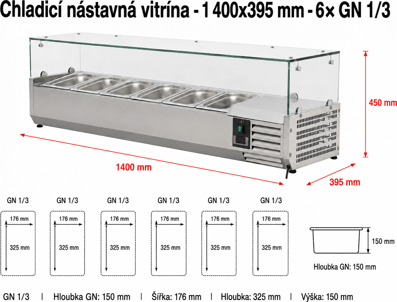 Chladící stůl na pizzu - 1 400x700 mm - se 3 dvířky - vč. chladicí nástavbové vitríny