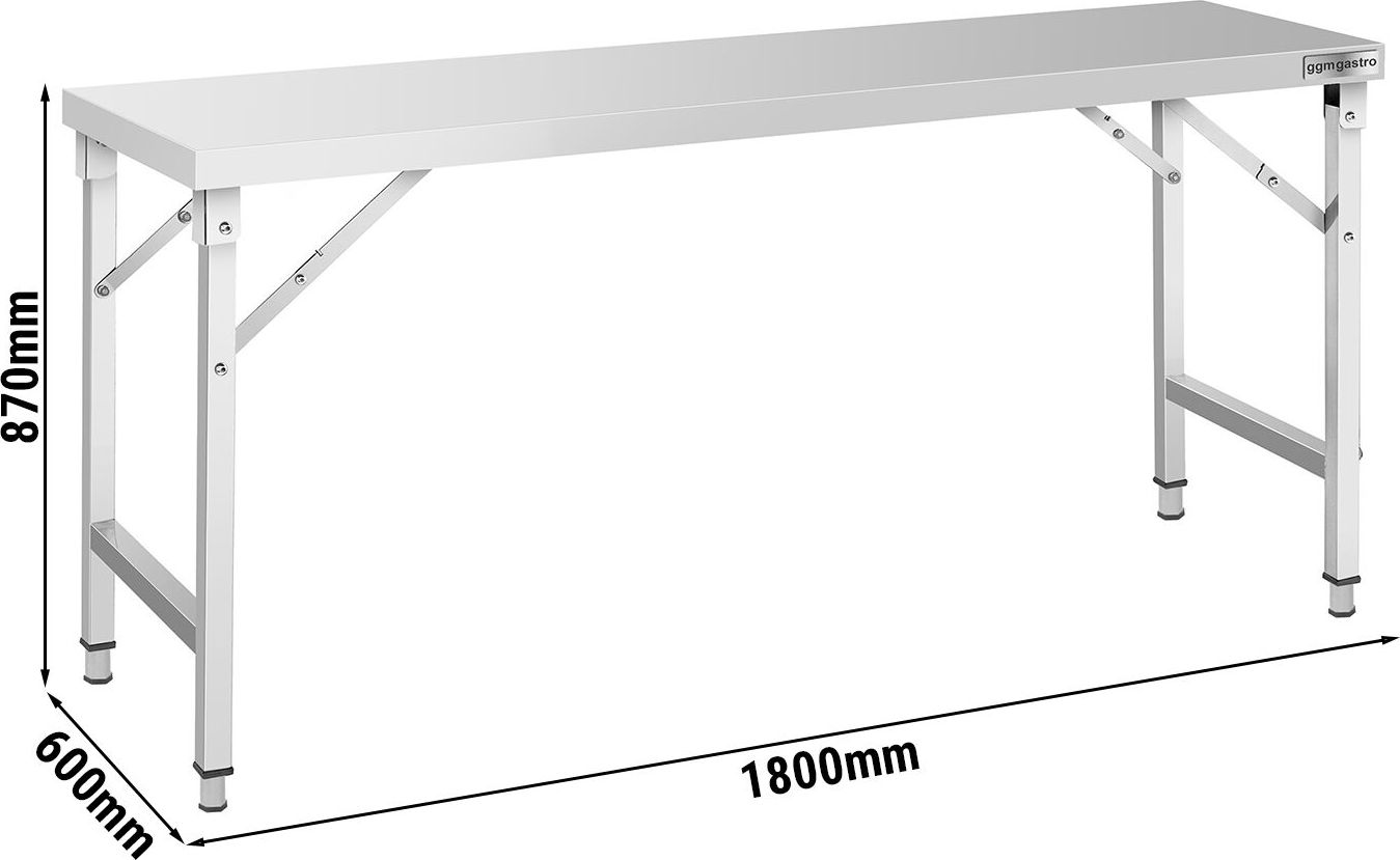 Nerezový pracovní stůl - skládací - 1800x600 mm