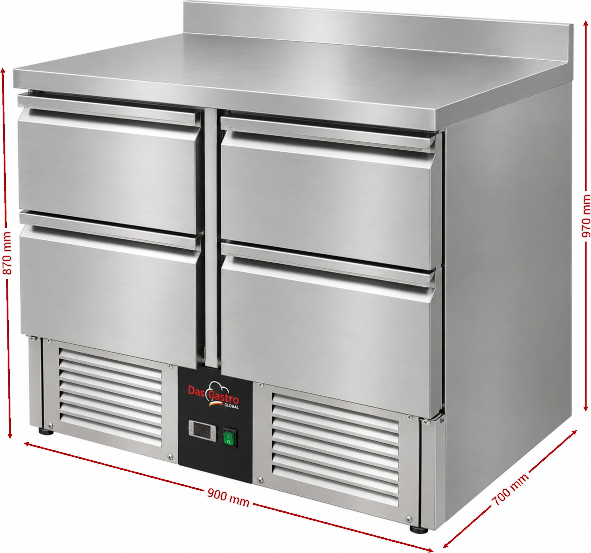 Chladící stůl - 900 x 700 mm - 4 šuplíky - zadní lem