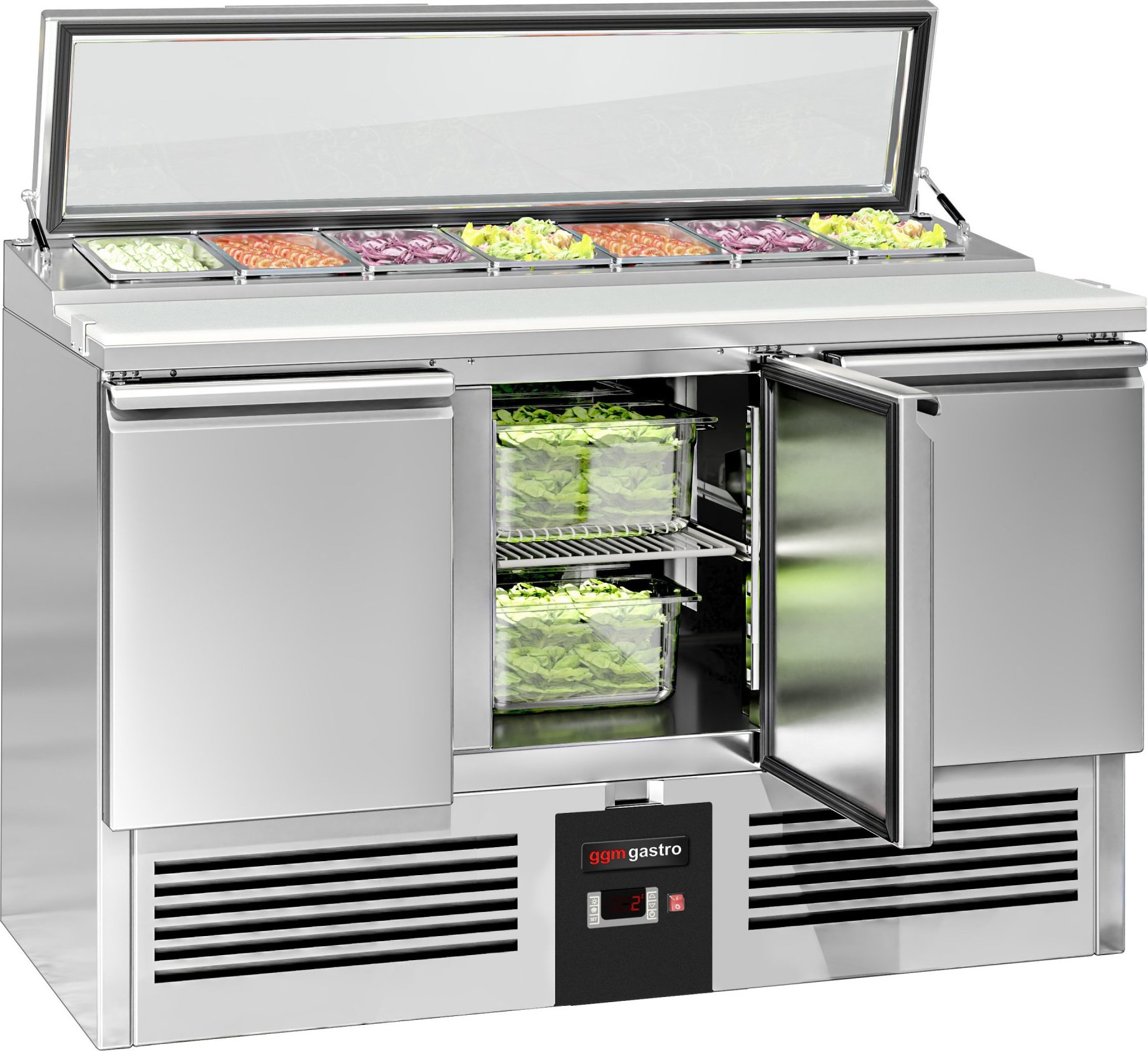 Saladeta PREMIUM - 1365 mm - 3 dveře - se skleněným krytem pro 7x GN 1/3