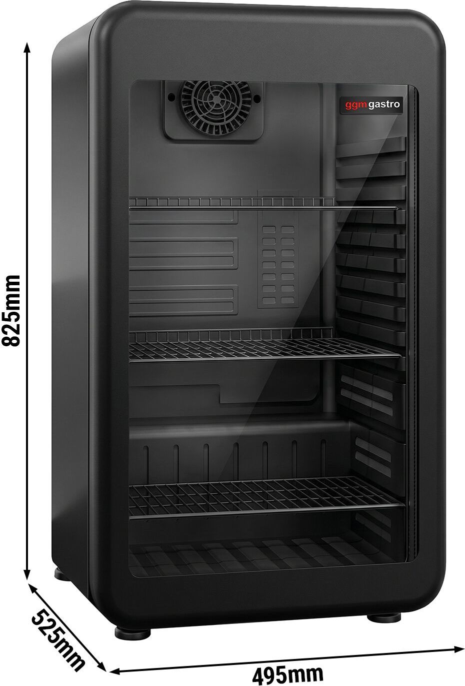 Minibarová lednička - 495 mm - 113 l - se skleněnými dveřmi - černá