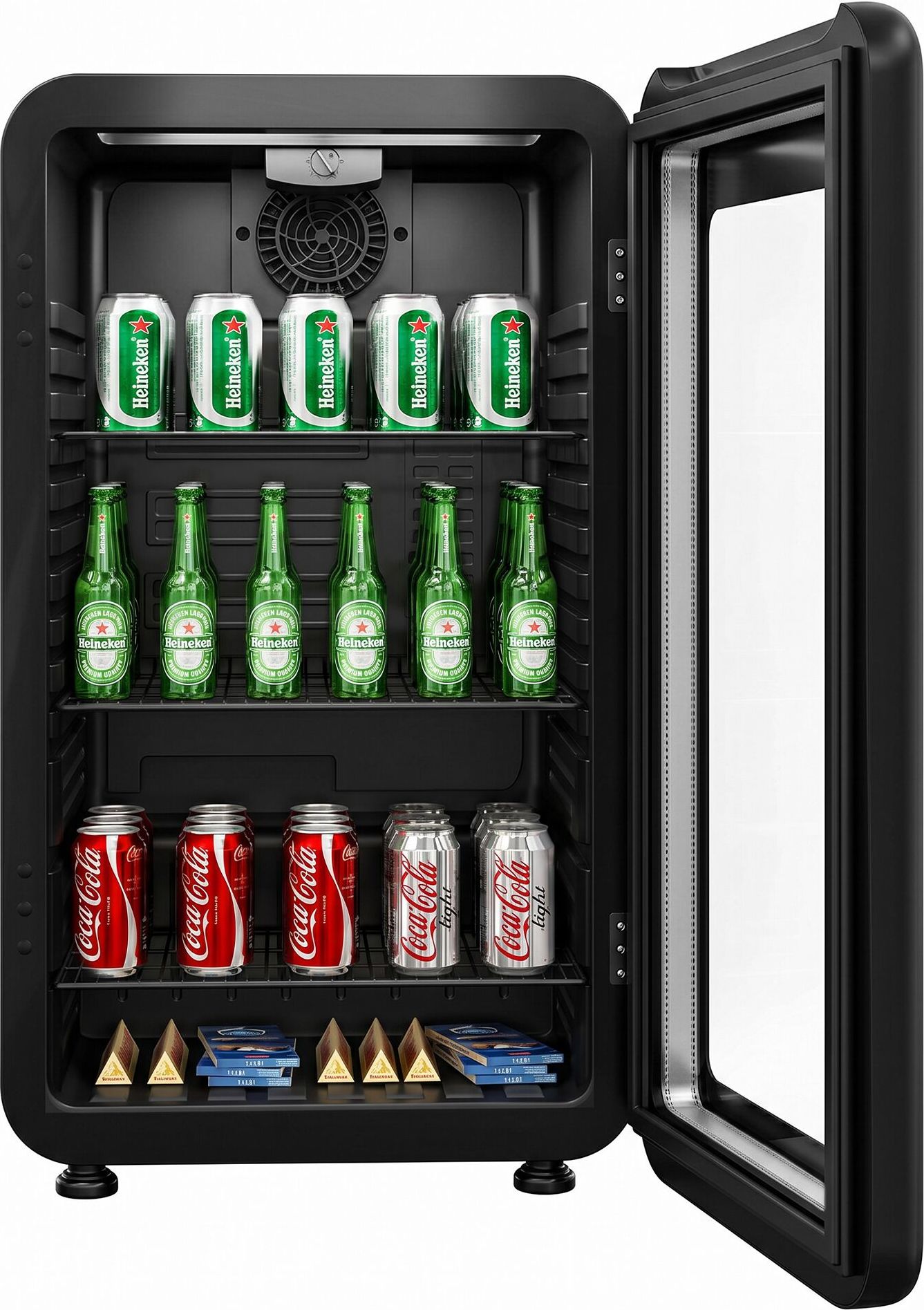 Minibarová lednička - 495 mm - 113 l - se skleněnými dveřmi - černá
