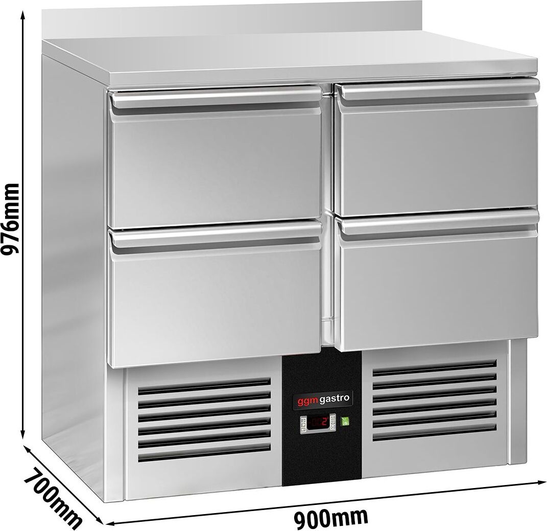 Chladicí stůl PREMIUM - 900 x 700 mm - se 4 zásuvkami - zadní lištou