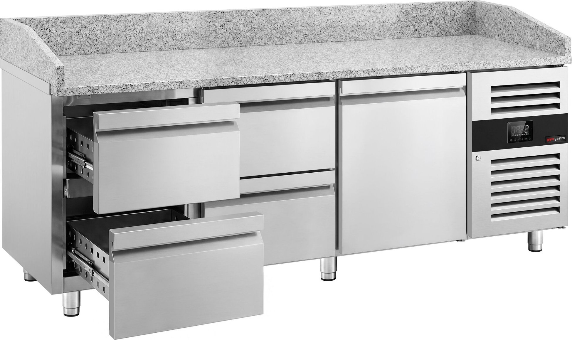 Chladicí pult na pizzu ECO – 2 000 × 800 mm – s 1 dvířky a 4 zásuvkami