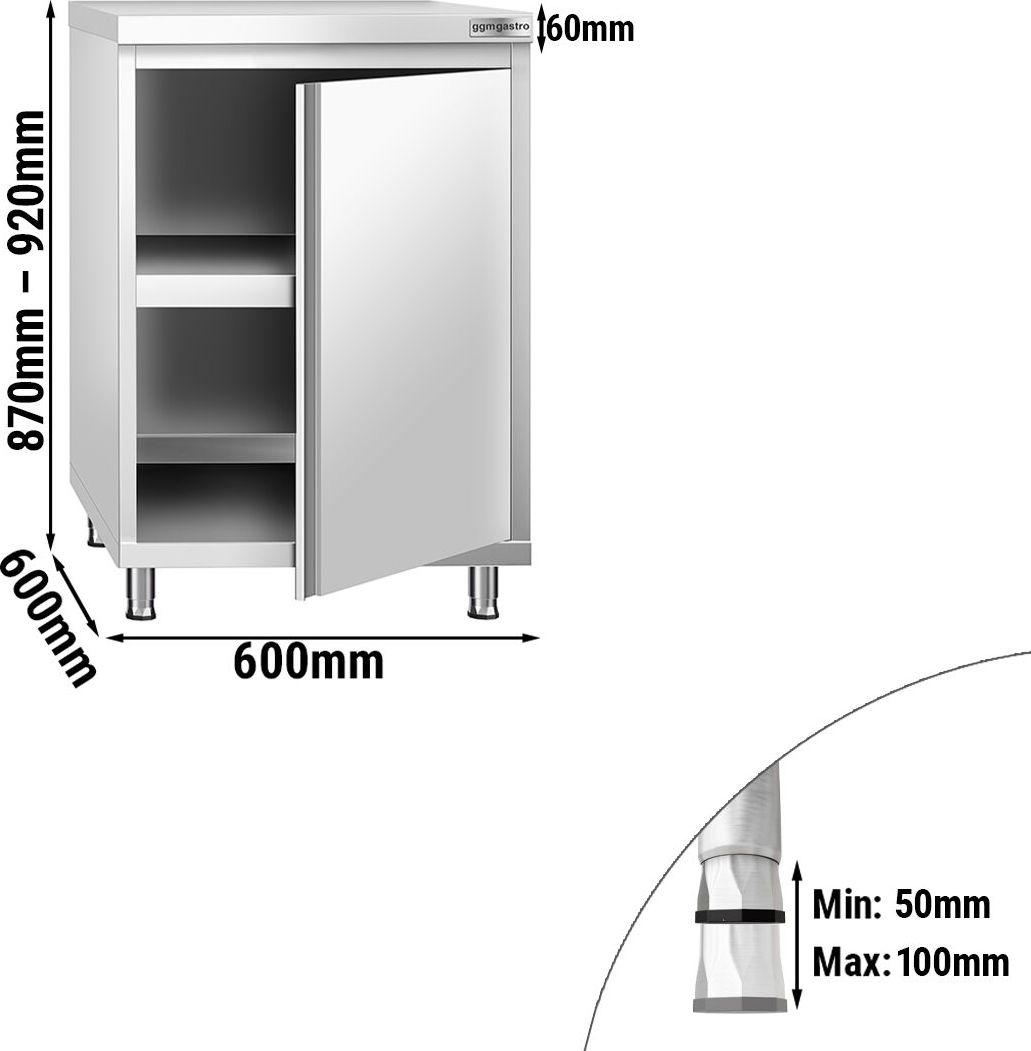 Nerezová pracovní skříňka PREMIUM - 600x600 mm - se 1 křídlovými dveřmi