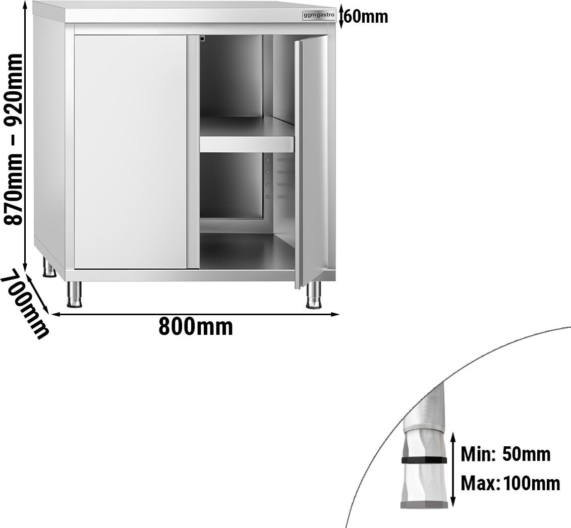 Nerezová pracovní skříňka PREMIUM - 800x700 mm - s křídlovými dveřmi