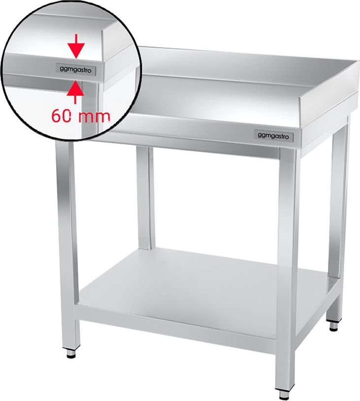 Nerezový pracovní stůl PREMIUM - 600x600 mm - se spodní policí, zadní lištou vzadu a vpravo