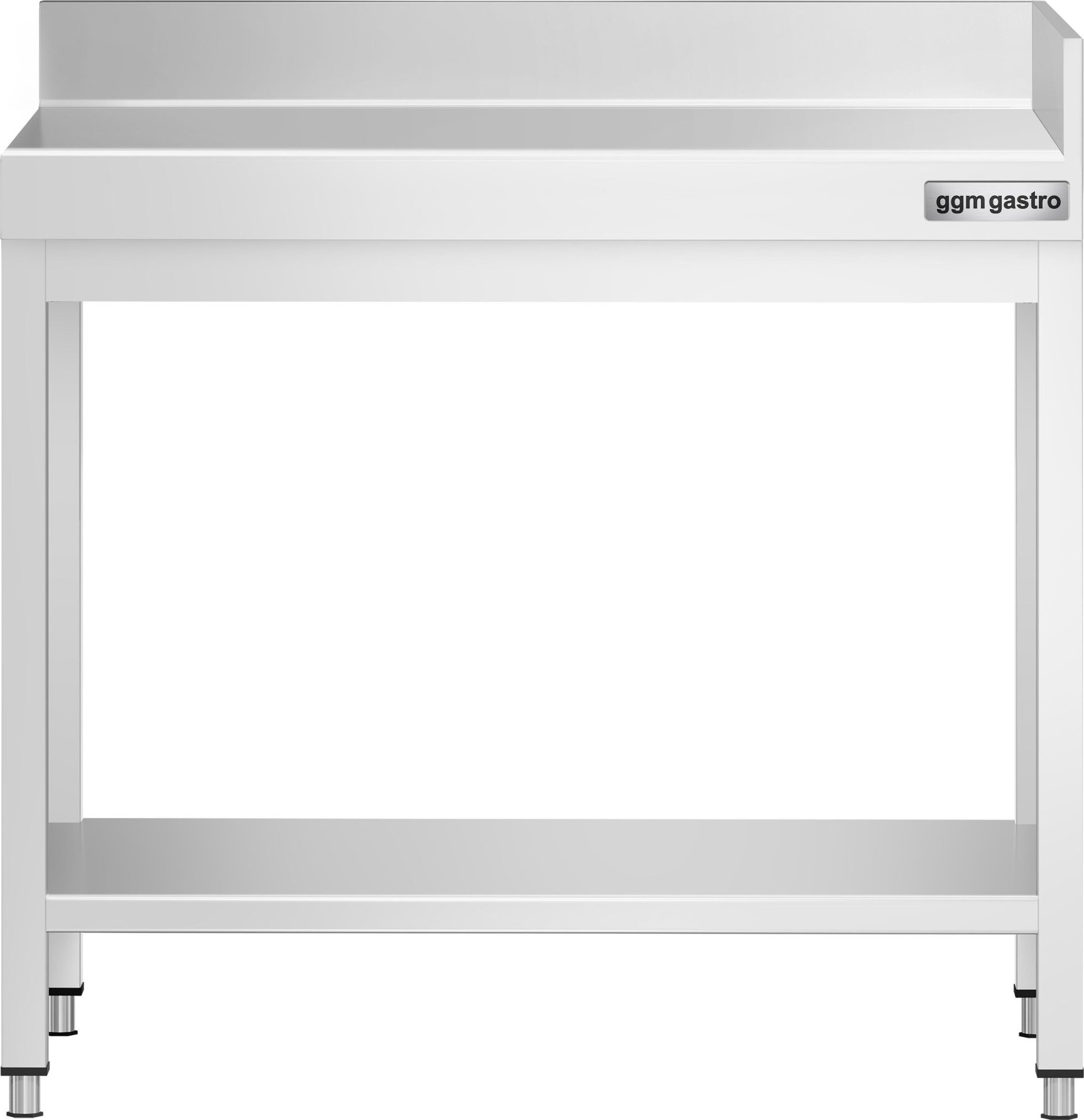 Nerezový pracovní stůl PREMIUM - 600x600 mm - se spodní policí, zadní lištou vzadu a vpravo