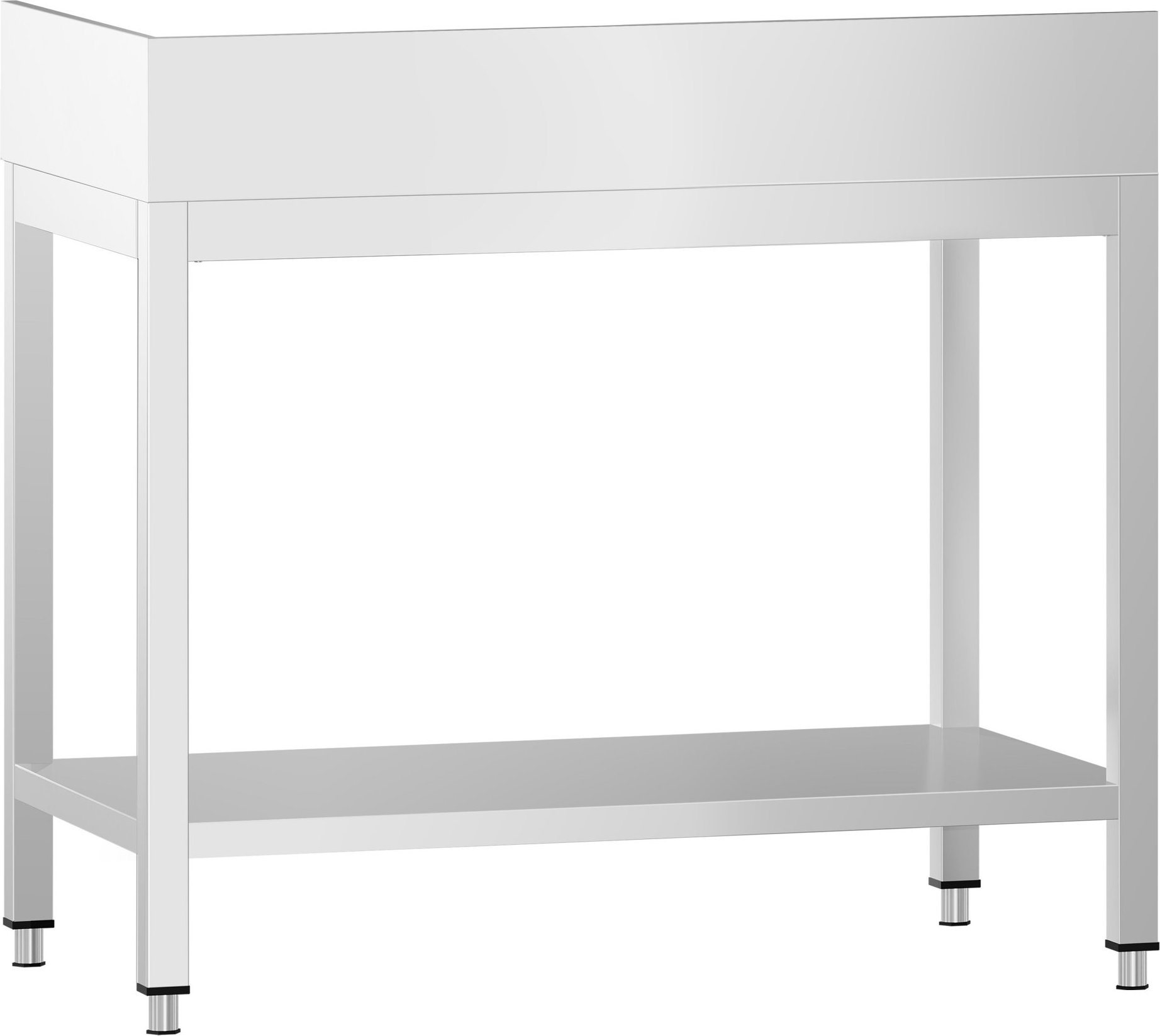 Nerezový pracovní stůl PREMIUM - 700x700 mm - se spodní policí, zadní lištou vzadu a vpravo