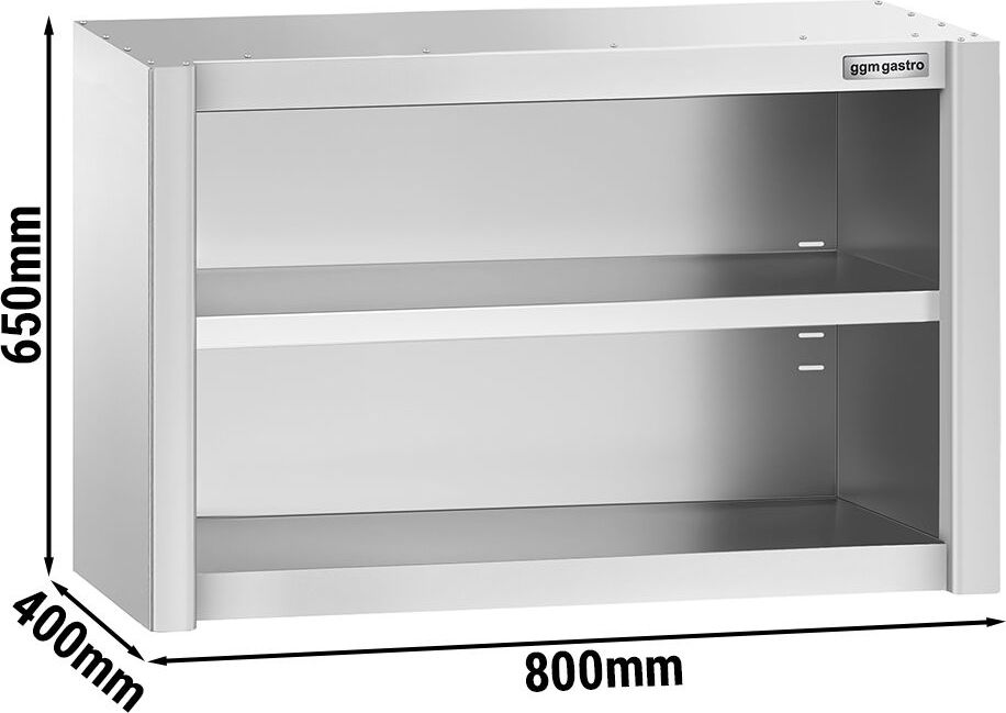 Nerezová nástěnná skříňka PREMIUM - 800x400 mm - bez křídlových dveří - výška 650 mm