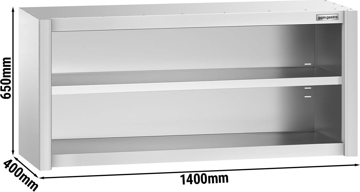 Nerezová nástěnná skříňka PREMIUM - 1400x400 mm - bez posuvných dveří - výška 650 mm