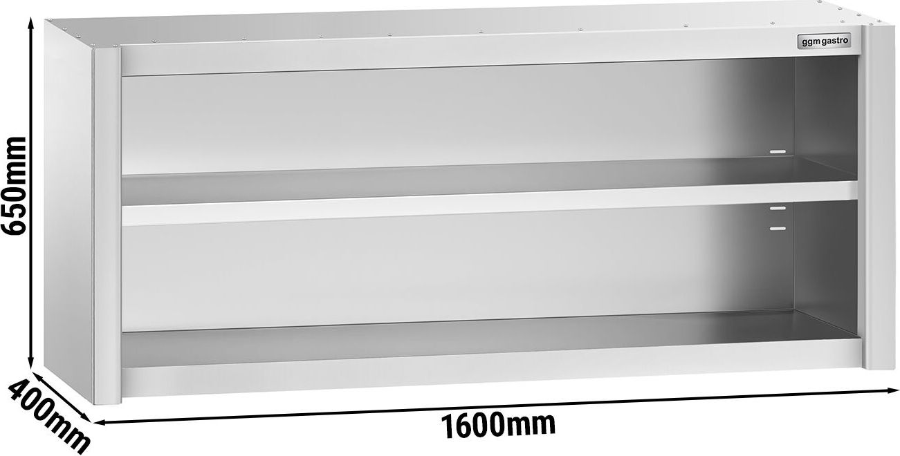 Nerezová nástěnná skříňka PREMIUM - 1600x400 mm - bez posuvných dveří - výška 650 mm