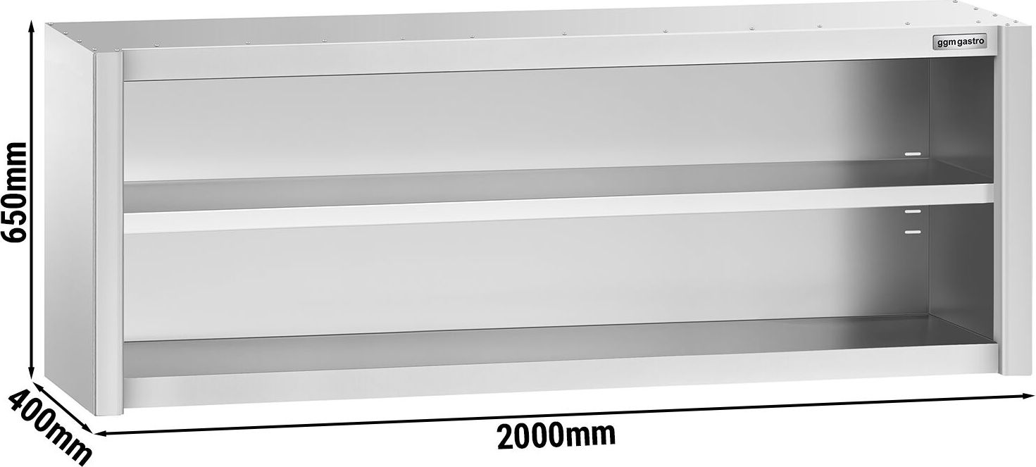 Nerezová nástěnná skříňka PREMIUM - 2000x400 mm - bez posuvných dveří - výška 650 mm
