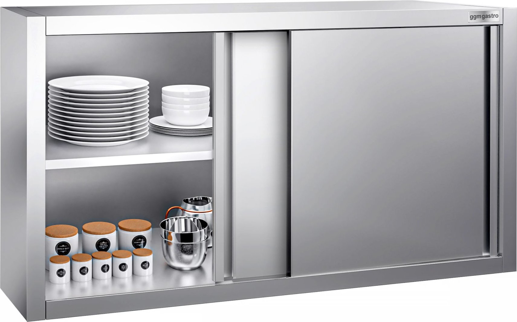 Nerezová nástěnná skříňka PREMIUM - 1200x400 mm - s posuvnými dveřmi - výška 650 mm