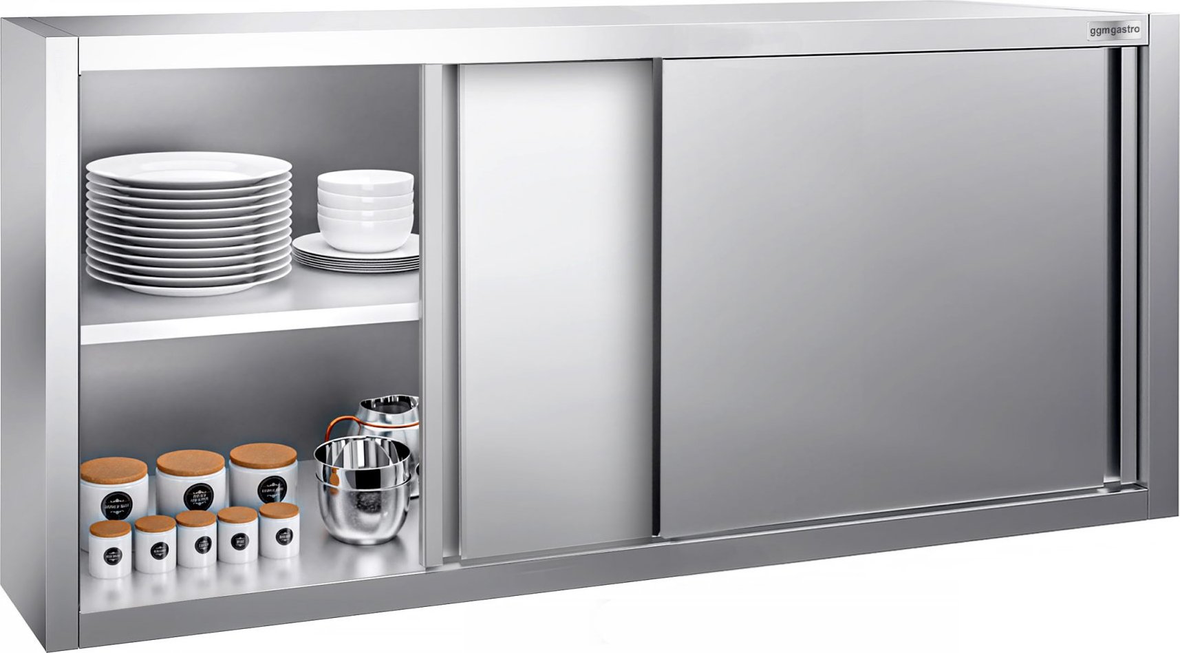 Nerezová nástěnná skříňka PREMIUM - 1600x400 mm - s posuvnými dveřmi - výška 650 mm