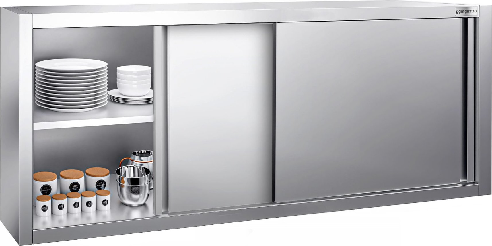 Nerezová nástěnná skříňka PREMIUM - 1800x400 mm - s posuvnými dveřmi - výška 650 mm