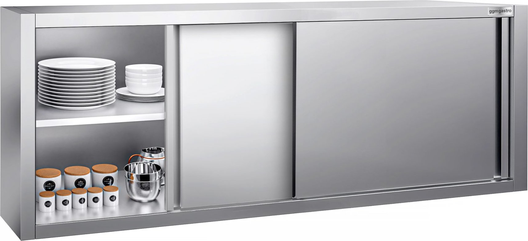 Nerezová nástěnná skříňka PREMIUM - 2000x400 mm - s posuvnými dveřmi - výška 650 mm