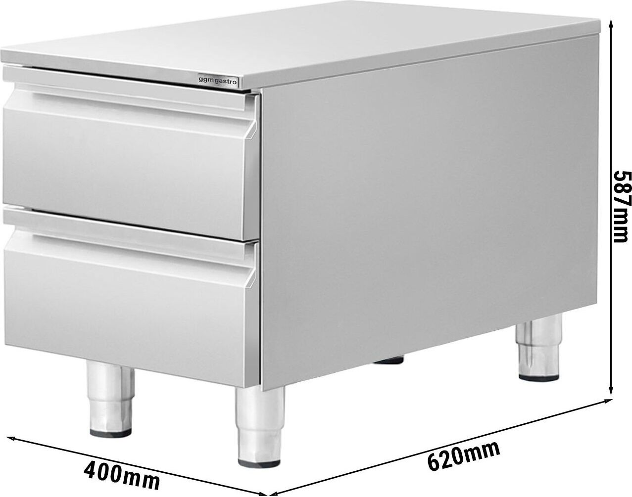 Zásuvková skříň - Nerezová ocel - 400 x 620 mm - 2 zásuvky