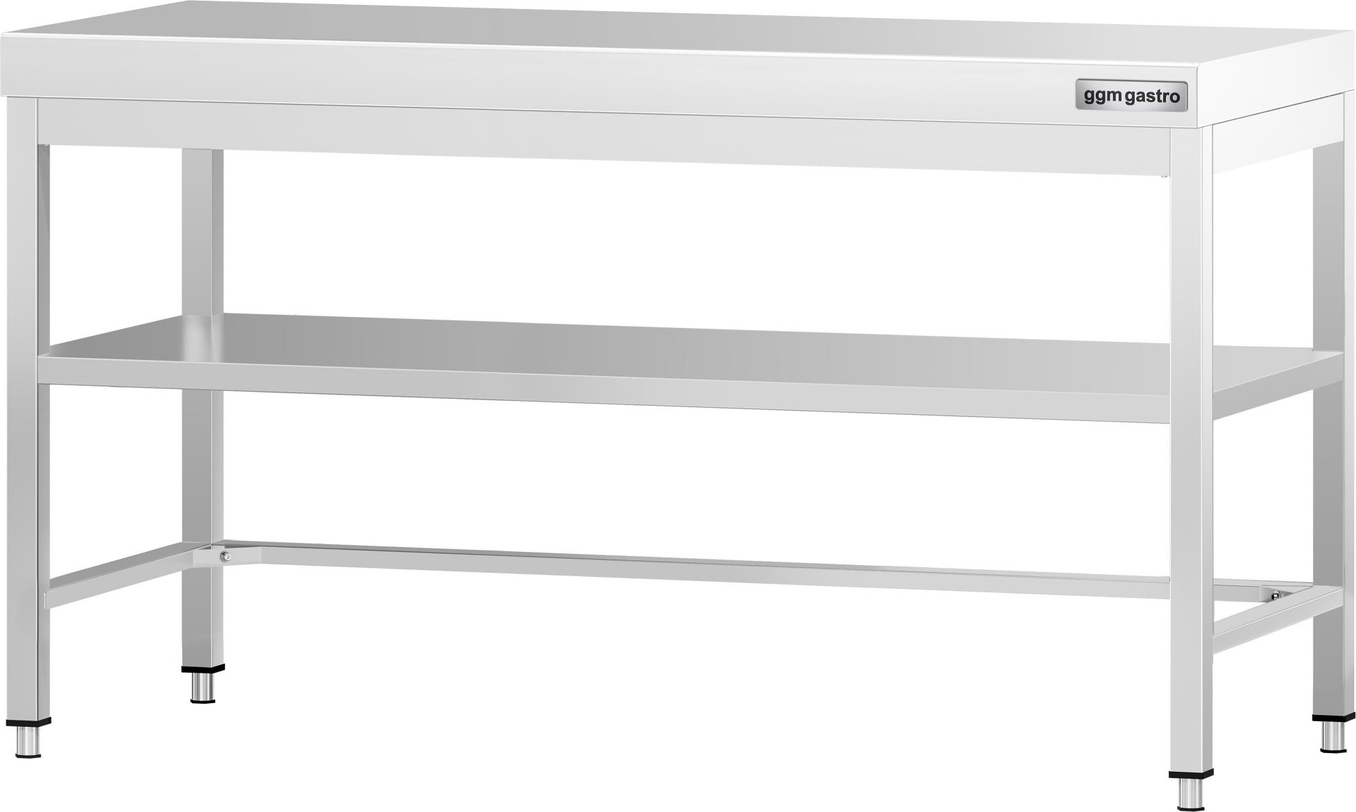 Nerezový pracovní stůl PREMIUM - 1600x600 mm - se spodní policí a vyztužením