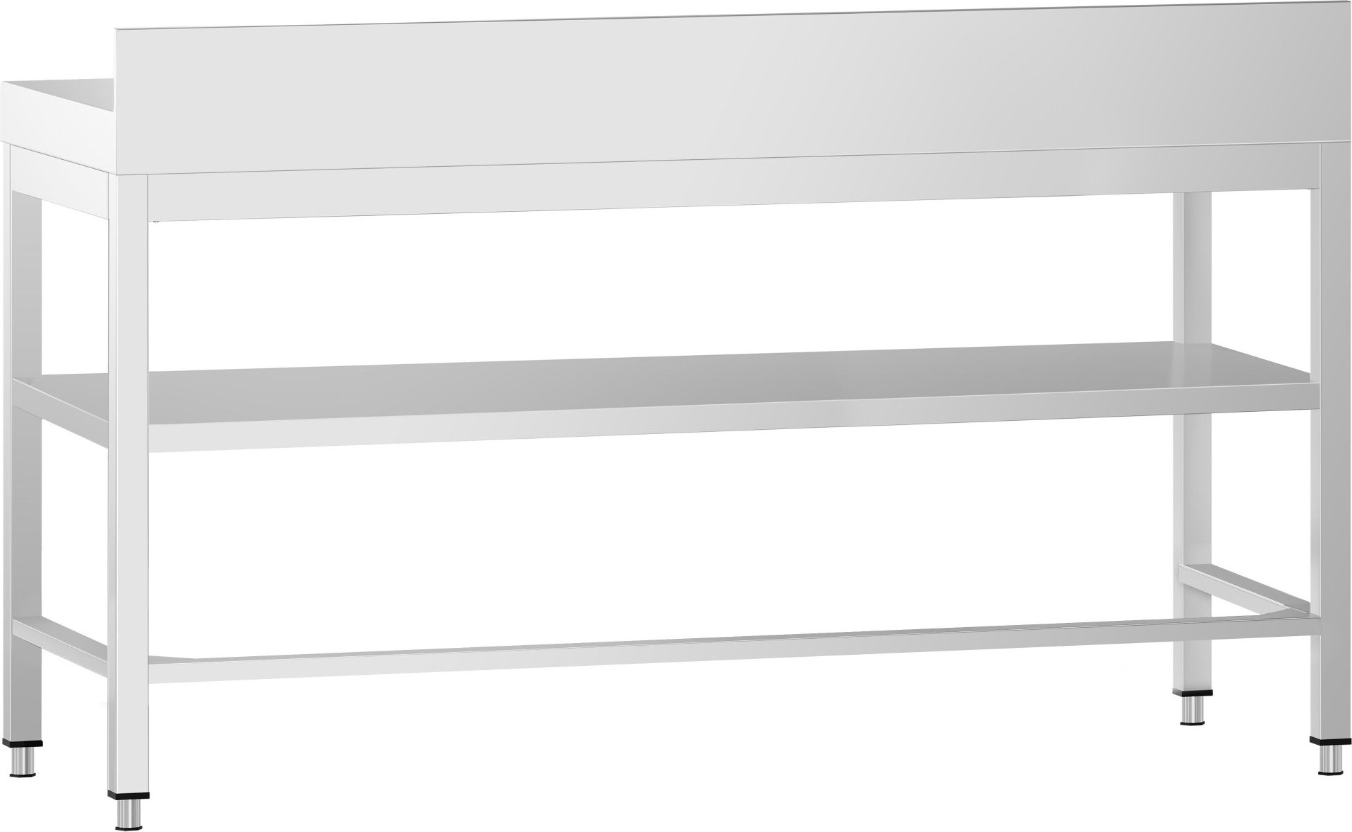 Nerezový pracovní stůl PREMIUM - 2000x600 mm - se spodní policí,  zadní lištou a výztuhou