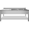 PREMIUM stainless steel sink with two sinks on the right, lower shelf and rear edge 2.0 m