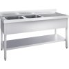 PREMIUM stainless steel sink with two sinks on the right, lower shelf and 1.8 m rear edge
