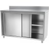 Stainless steel work cabinet PREMIUM - 1400x600mm - with sliding door & backsplash