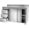 Pracovní skříňka PREMIUM z nerezové oceli - 1,4 m - se 3 šuplíky vlevo a obkladovým panelem