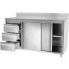 Pracovní skříňka PREMIUM z nerezové oceli - 1,6 m - se 3 šuplíky & obkladovým panelem