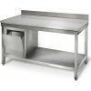 Nerezový pracovní stůl ECO - 1,4 m - s podstavcem & obkladovým panelem