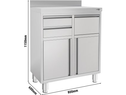 Szafka robocza - na ekspres do kawy - 800x600mm - z kołatką, 2 szufladami, 2 drzwiczkami & panelem tylnym