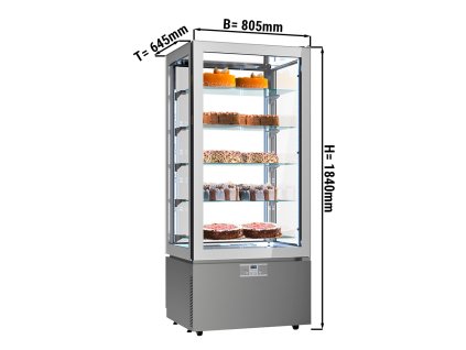 Witryna panoramiczna - 457 litrów - 800 mm - 5 półek - srebrna