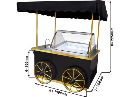Wózek na lody - 1900 mm - ze zlewem &  oświetleniem - na 7 pojemników o pojemności 5 litrów