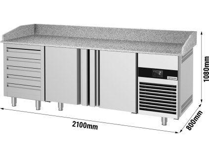 Stół chłodniczy do pizzy PREMIUM - 2100x800 mm - z 3 drzwiami & 6 szufladami