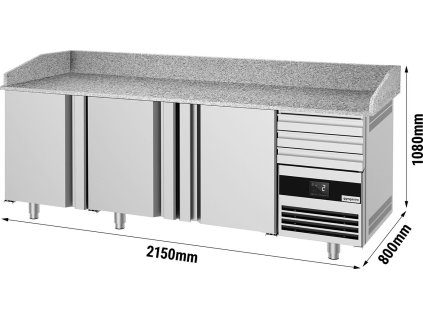 Stół chłodniczy do pizzy PREMIUM - 2150x800 mm - z 3 drzwiami i 3 szufladami