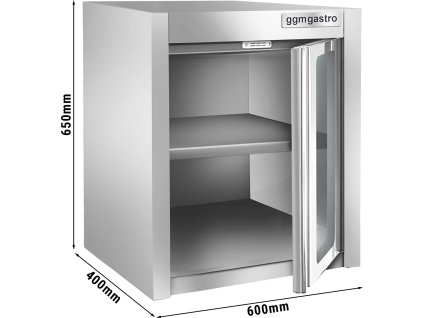 Szafka ścienna ze stali nierdzewnej - 600x400 mm - ze szklanymi skrzydłowymi drzwiami - 650 mm wysokości