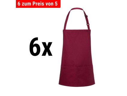 (6 sztuk) KARLOWSKY | Fartuch na szelkach krótki Basic - Bordowy
