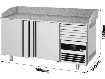 Stół chłodniczy do pizzy PREMIUM - 1600x800 mm - z 2 drzwiami & 3 szufladami