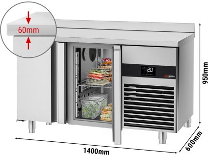 Stół chłodniczy PREMIUM - 1400x600 mm - z 2 drzwiami & panelem tylnym