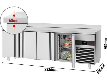 Stół chłodniczy PREMIUM - 2330x600 mm - z 4 drzwiami i panelem tylnym
