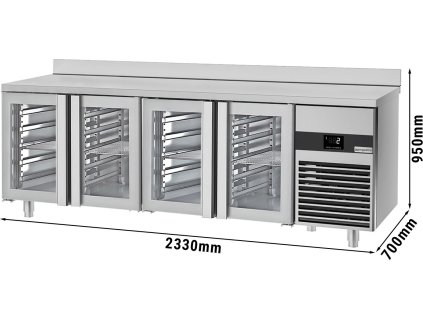 Stół chłodniczy PREMIUM - 2300x700 mm - z 4 szklanymi drzwiami & panelem tylnym